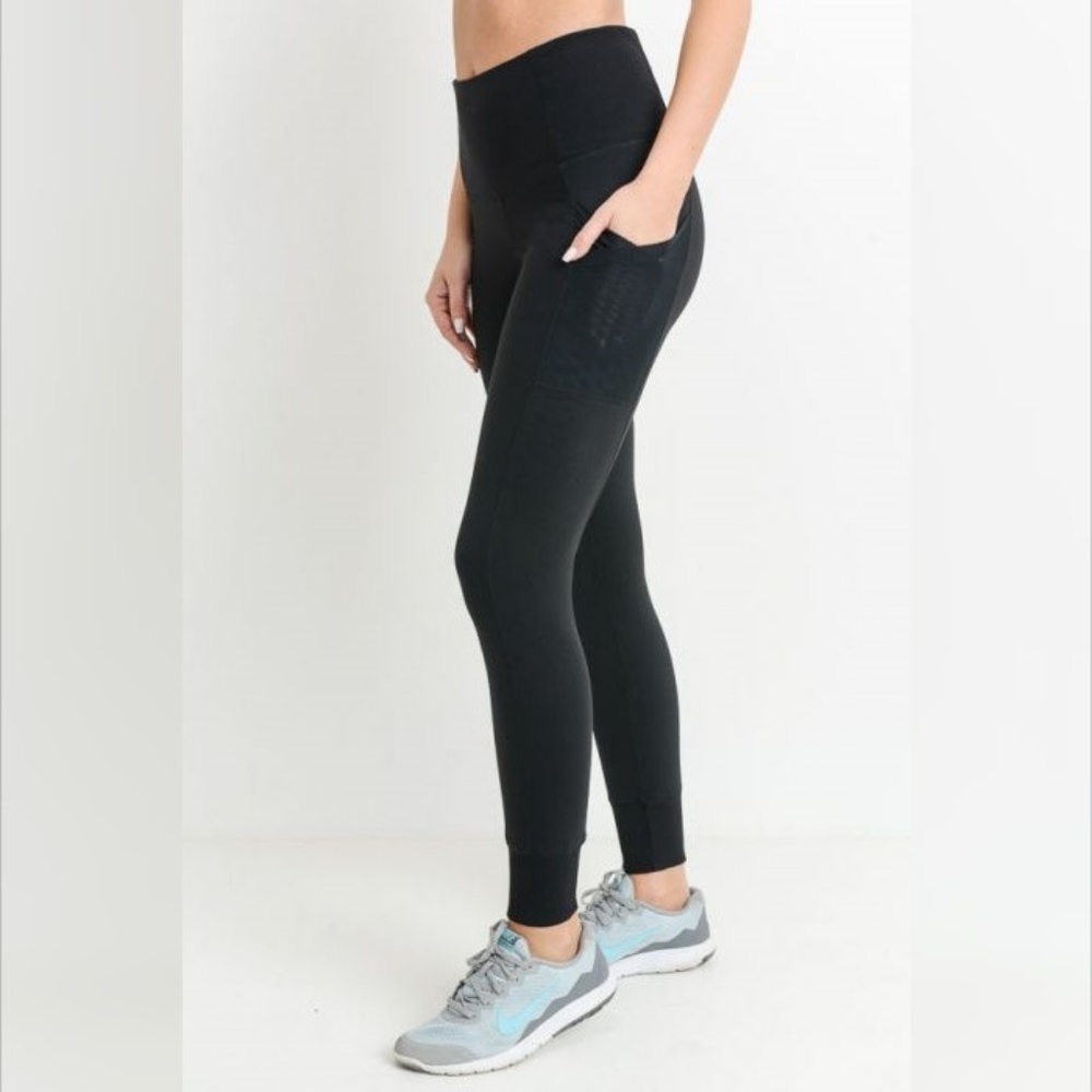 Ribbed & Cuffed Overlay Side Pockets Full Leggings
